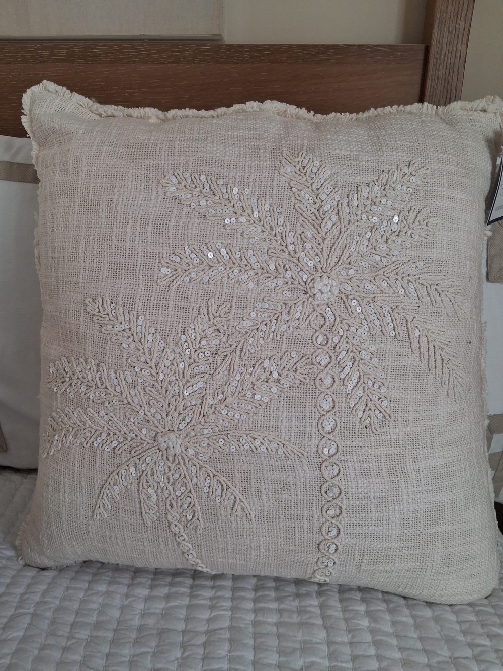 NWT Coastal Collection Beaded Palm Trees Linen Pillow
